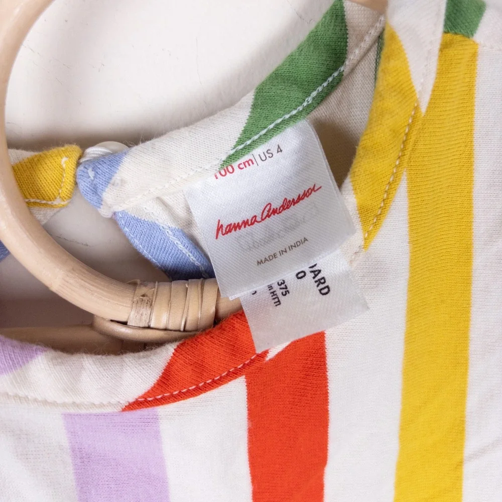 Hanna Andersson Dress Rainbow Stripe Pocket Keyhole Back Kids US 4